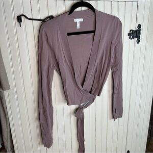 Leith Mauve Long Sleeve V Neck Tie Wrap Top size XS